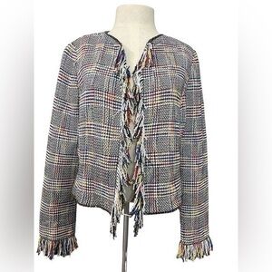 WORTH COLLECTION Elongated Tweed Fringe Jacket size10.